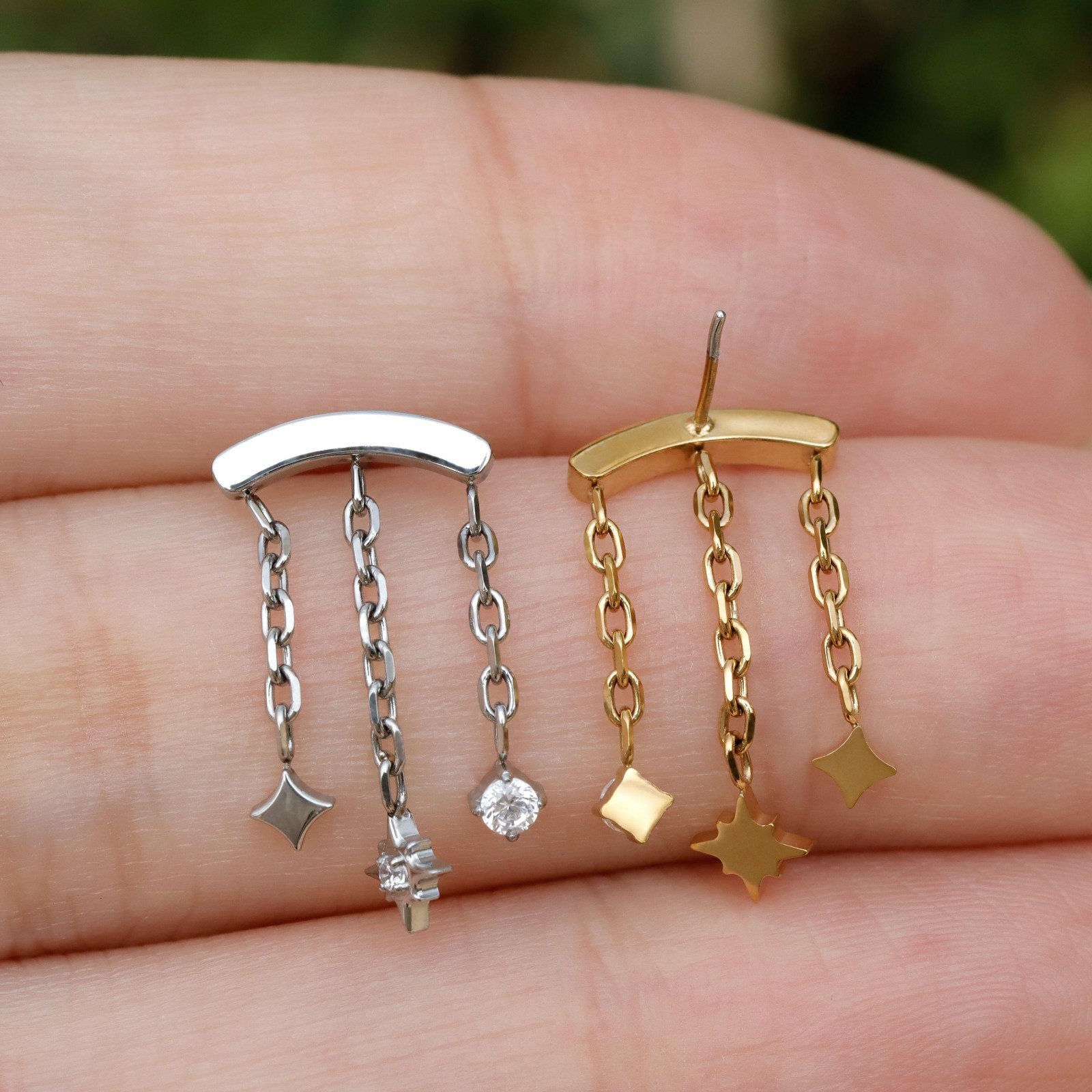 North Star Dangle Hidden Helix Threadless Earring