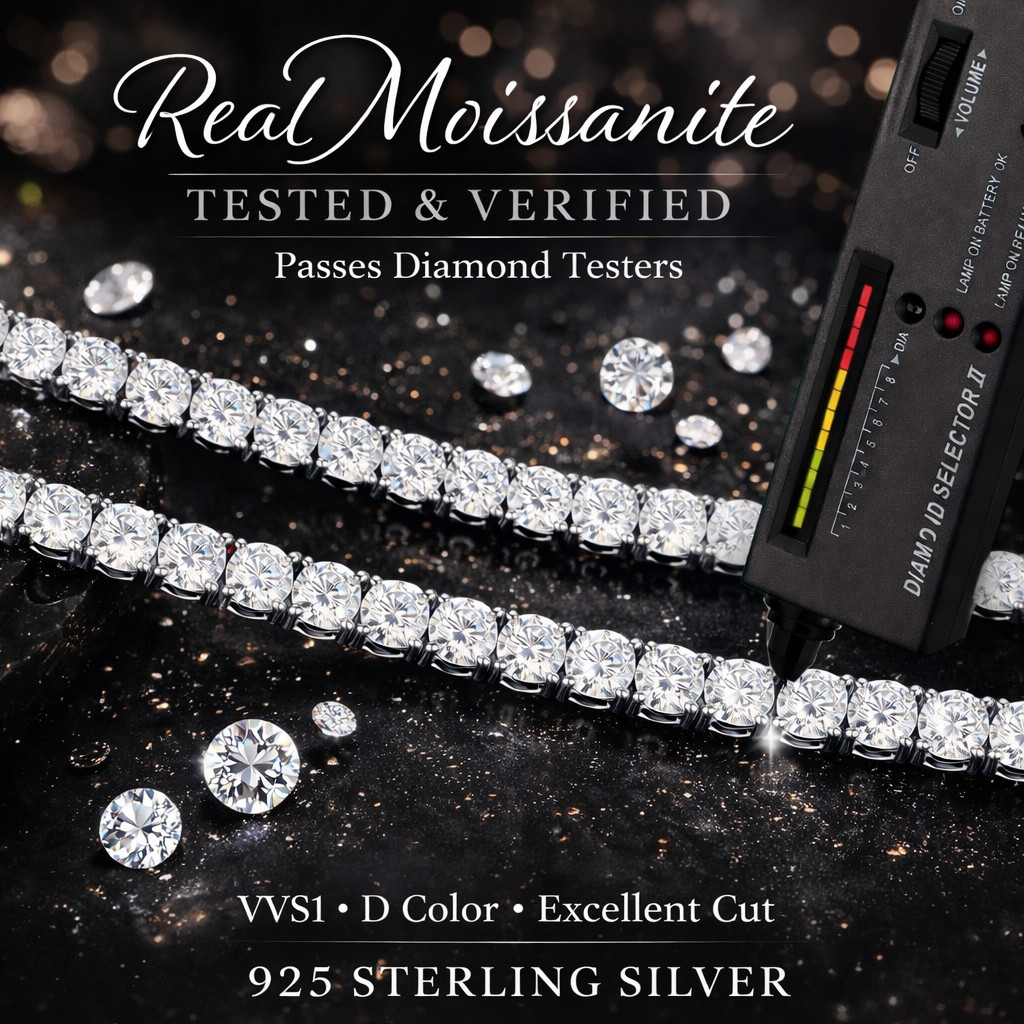 VVS Moissanite Tennis Bracelet Solid 925 Sterling Silver Men Women GRA certified