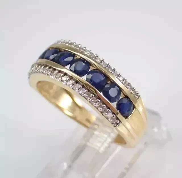 2.50 Ct Round Cut Natural Sapphire & Diamond Wedding Ring 14K Yellow Gold