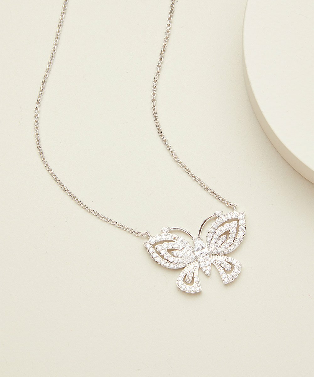 18K White Gold Plated Adjustable Crystal Butterfly Necklace Made With Swarovski