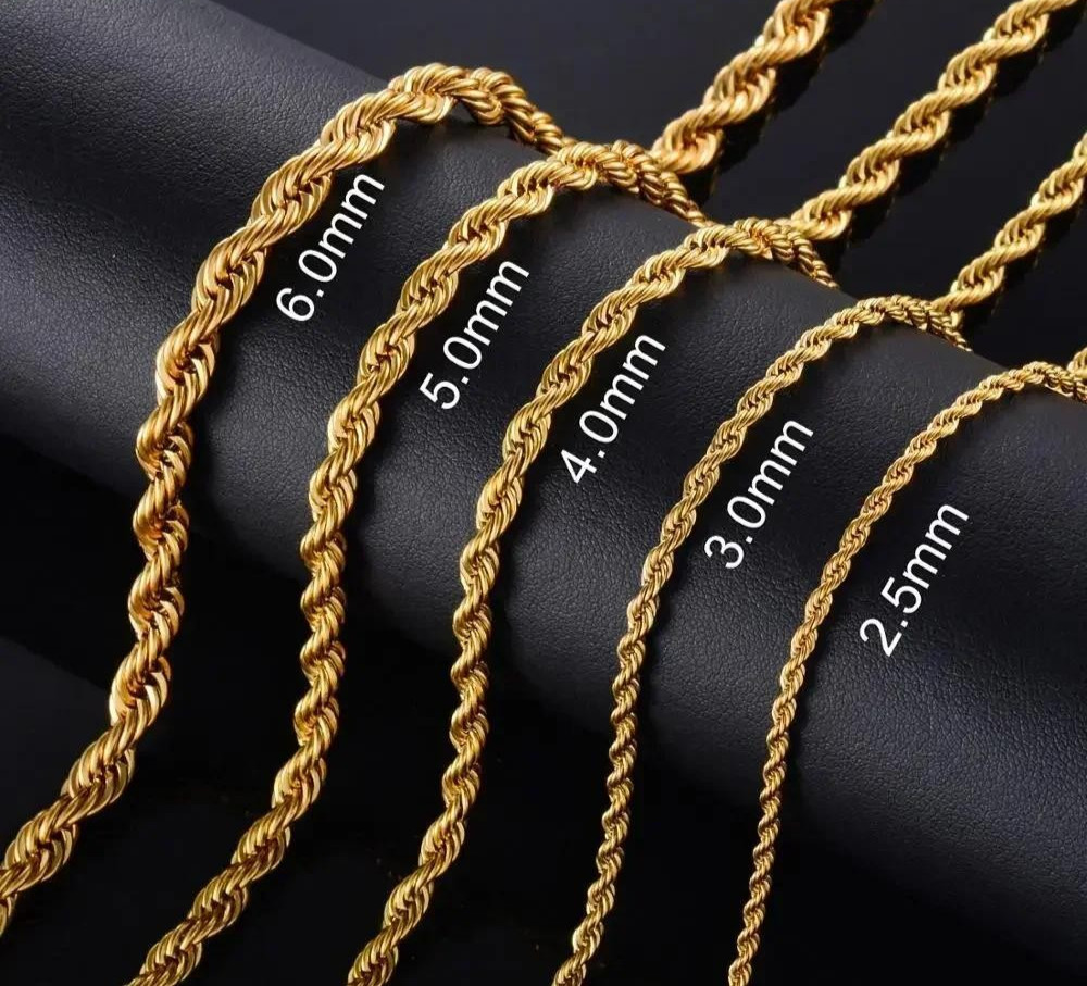 18K Gold Filled Italy Rope Necklace Heavy Solid Chain 2mm 3mm 4mm 5mm 6mm