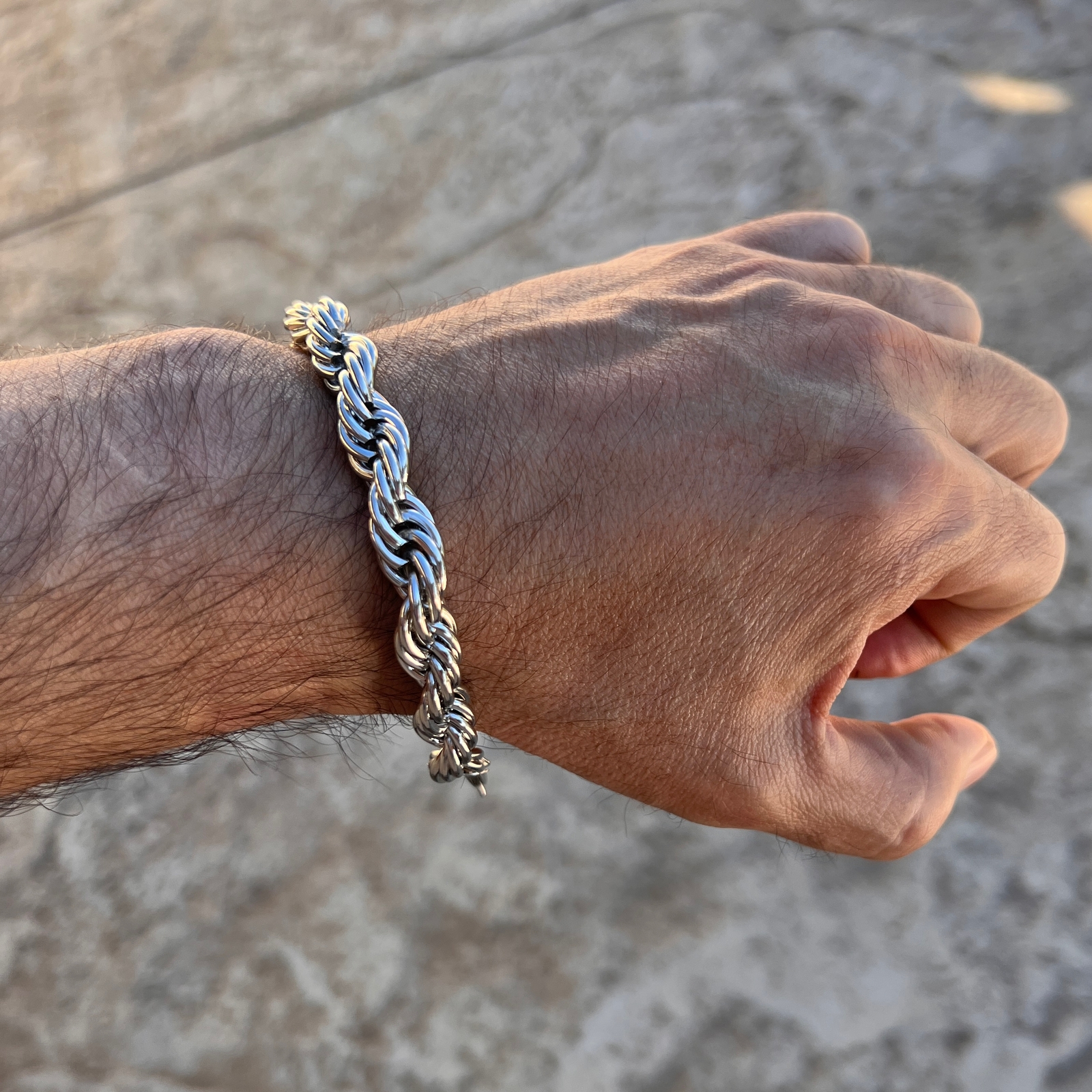 Large Men’s Big Rope Chain Hip Hop Bracelet Silver Tone 10MM Thick 10″ Inches