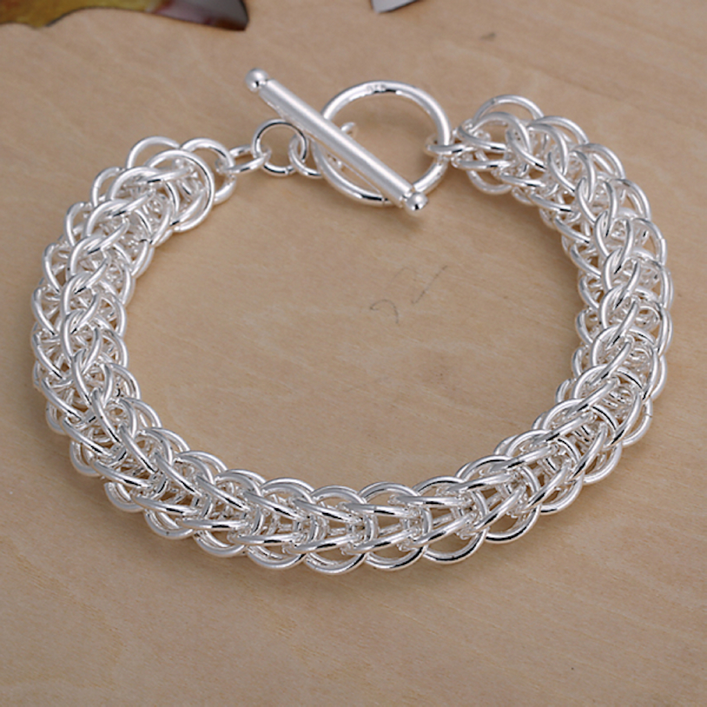 Women’s Unisex 925 Sterling Silver Bracelet 7.5 Inches 10MM Toggle L56