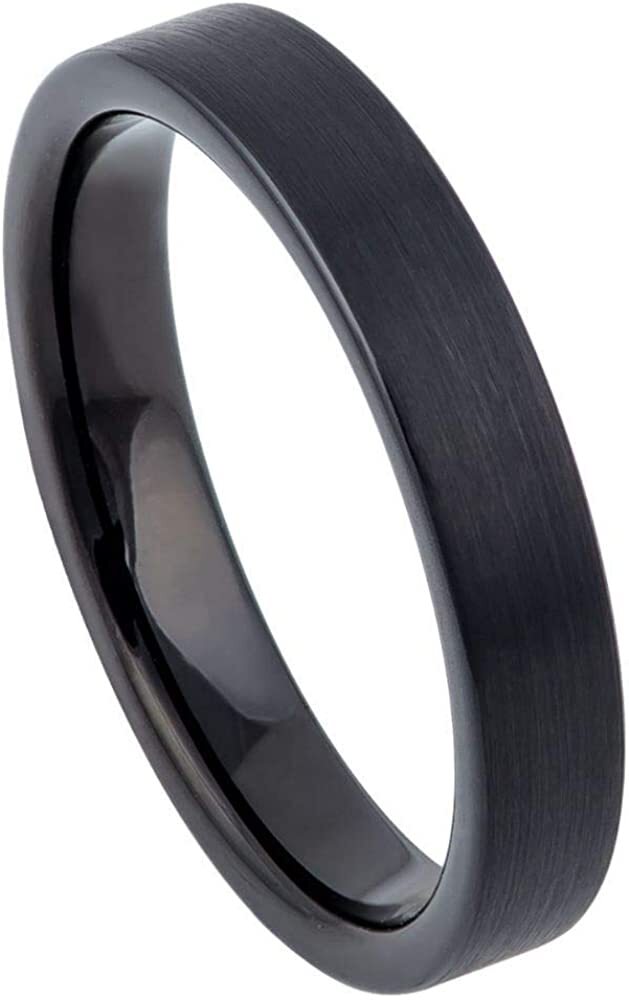 4mm Black IP Plated Brushed Pipe Cut Wedding Band Ring
