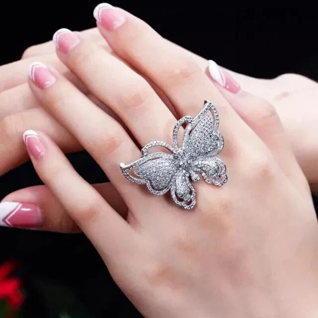 2.30Ct Round Lab-Created Diamond Butterfly Engagement Ring 14K White Gold Plated