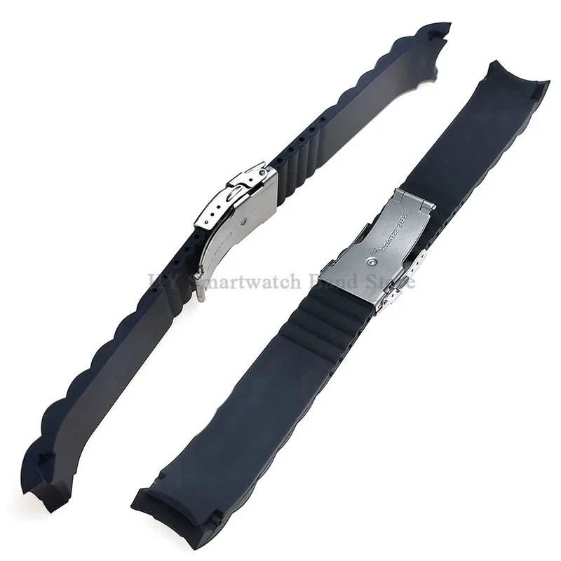 Curved End Black Waterproof Silicone Rubber Watch Strap Band 16 18 20 22 24 26mm