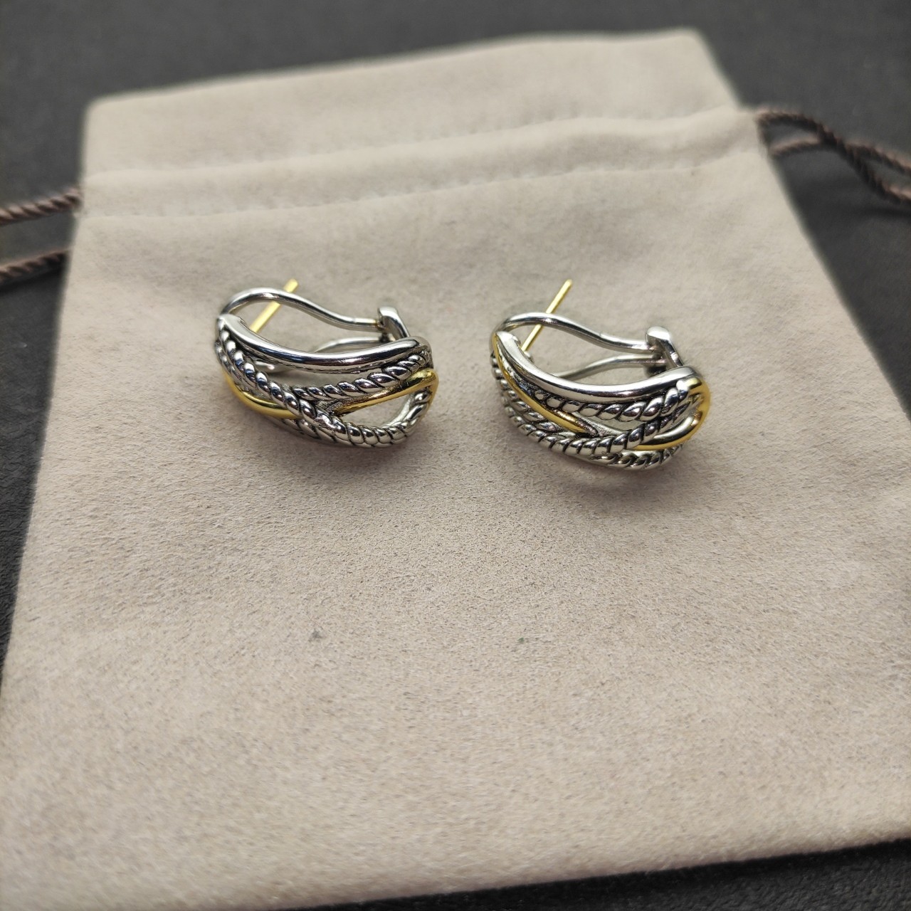 David Yurman Intertwined Cable Hoop Earrings 925 Silver 18K Gold TwoTone