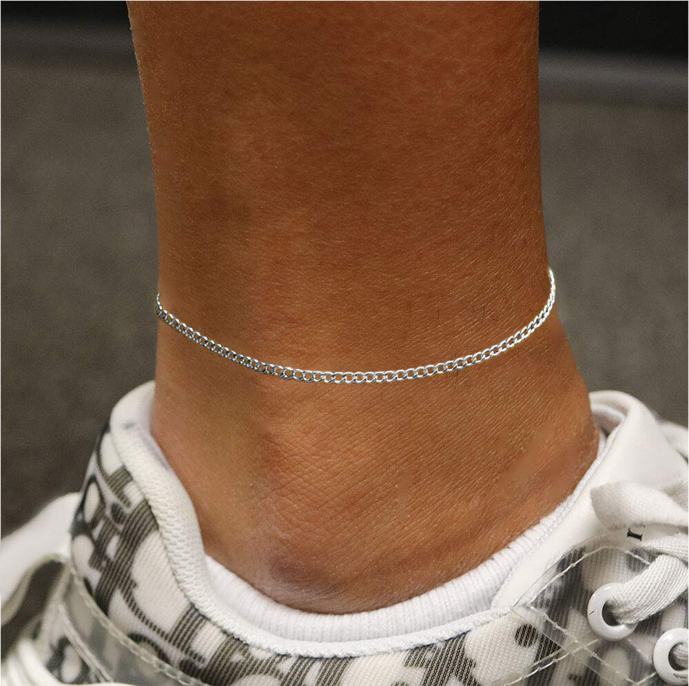 2MM Solid 925 Sterling Silver Italian DIAMOND CUT Curb Anklet Chain 9″ or 10″