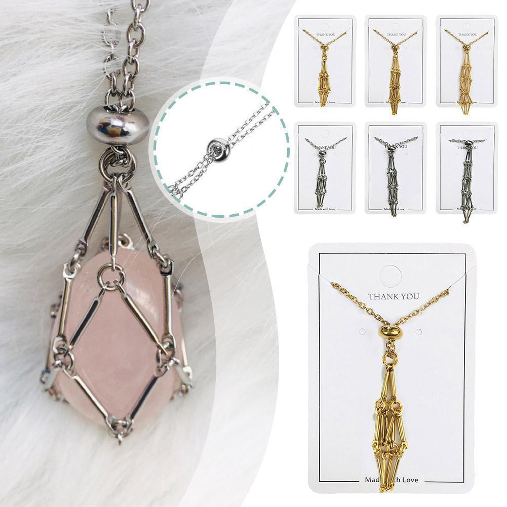 3xCrystal Holder Cage Necklace Set Stone Holder Necklace for Crystals Metal Net