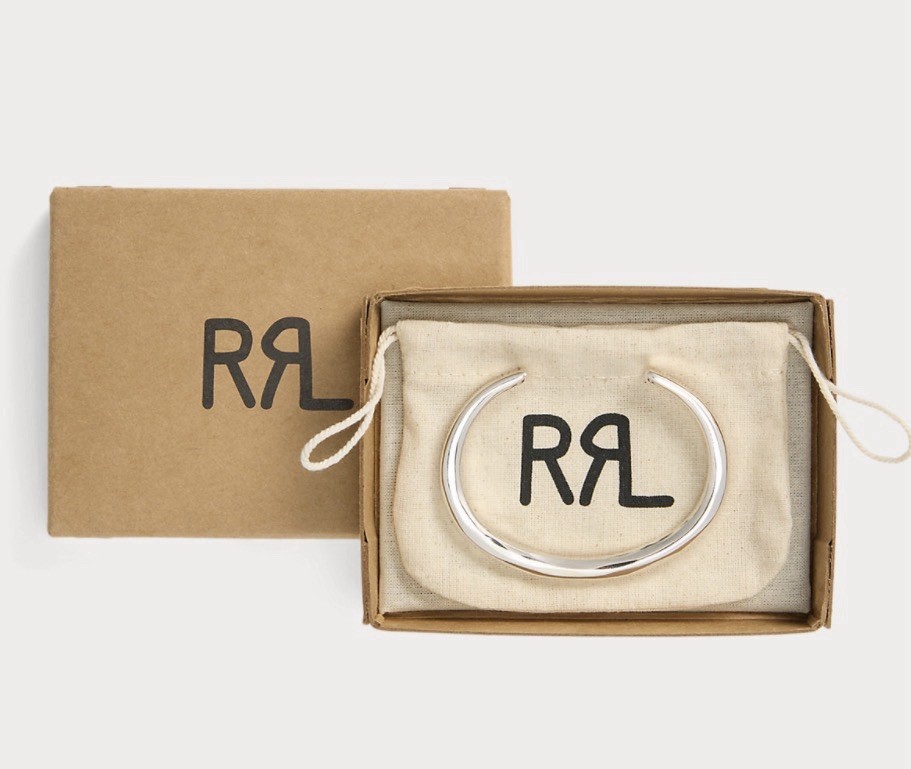 Ralph Lauren Double RL Hand Forged Hammered Sterling Silver Cuff Bracelet Large