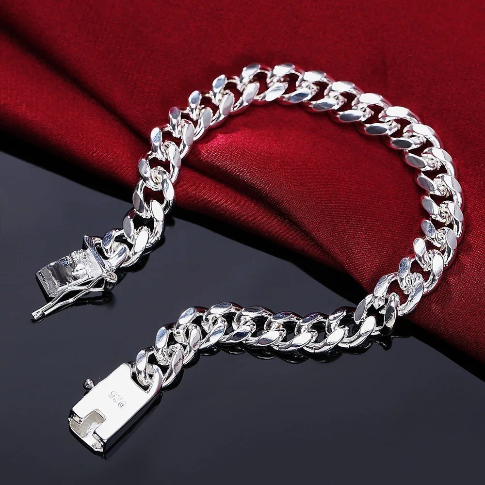 925 Sterling Silver Solid 10mm chain Bracelet men women Chain fashion Jewelry