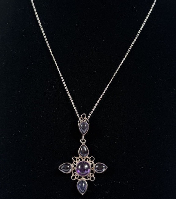 Amethyst Sterling Silver Cross Pendant 925 Crucifix Religious 18″ Necklace