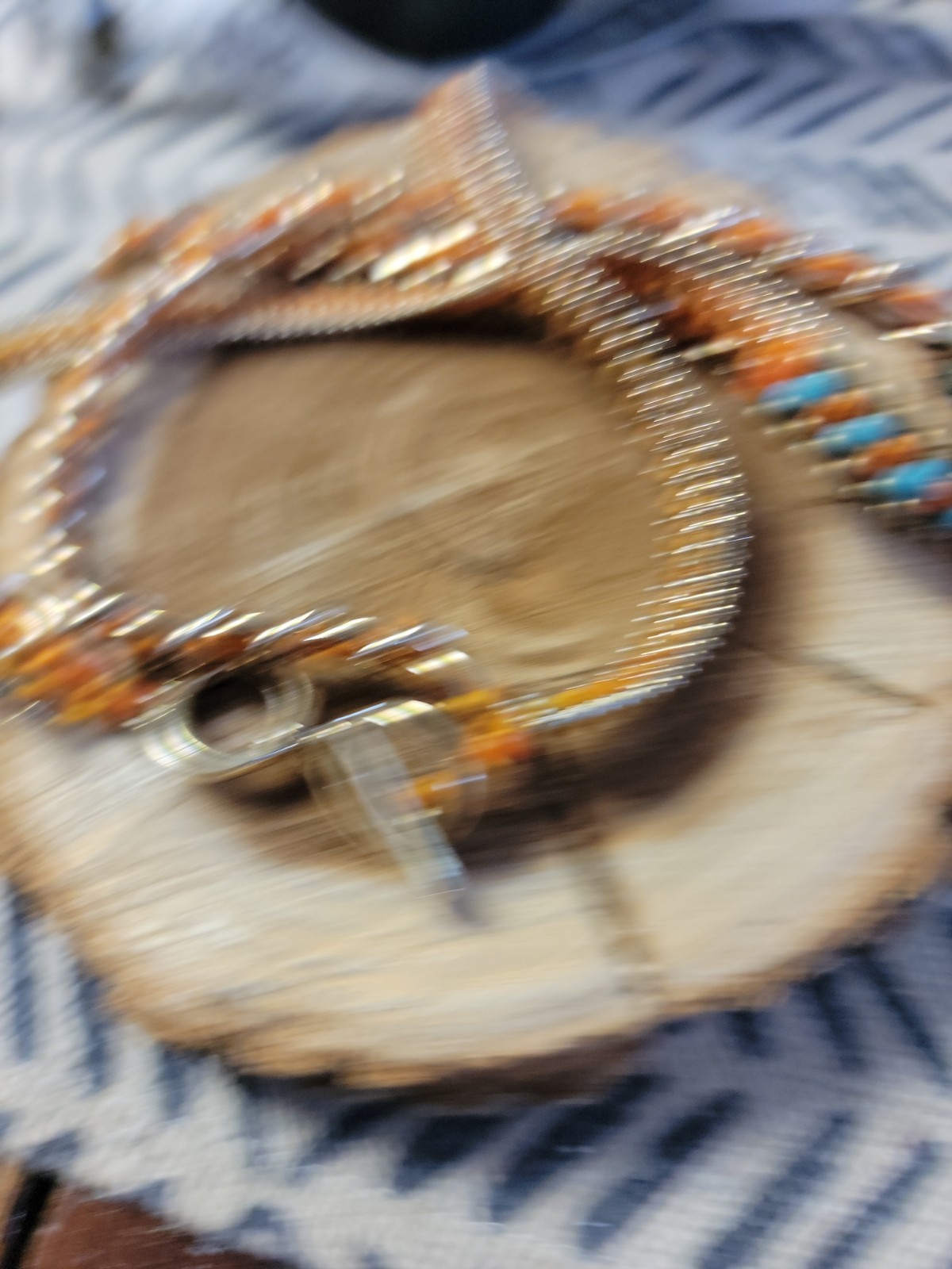 Boho Aqua Terra JASPER Pendant Woven Necklace Orange/ Turquoise