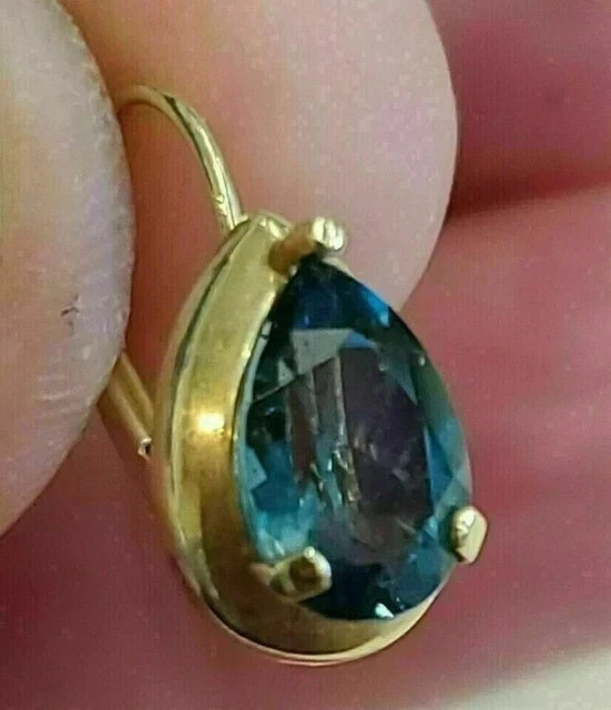 Yellow Gold Plated 3Ct Pear Lab Created London Blue Topaz Drop Dangle Earrings