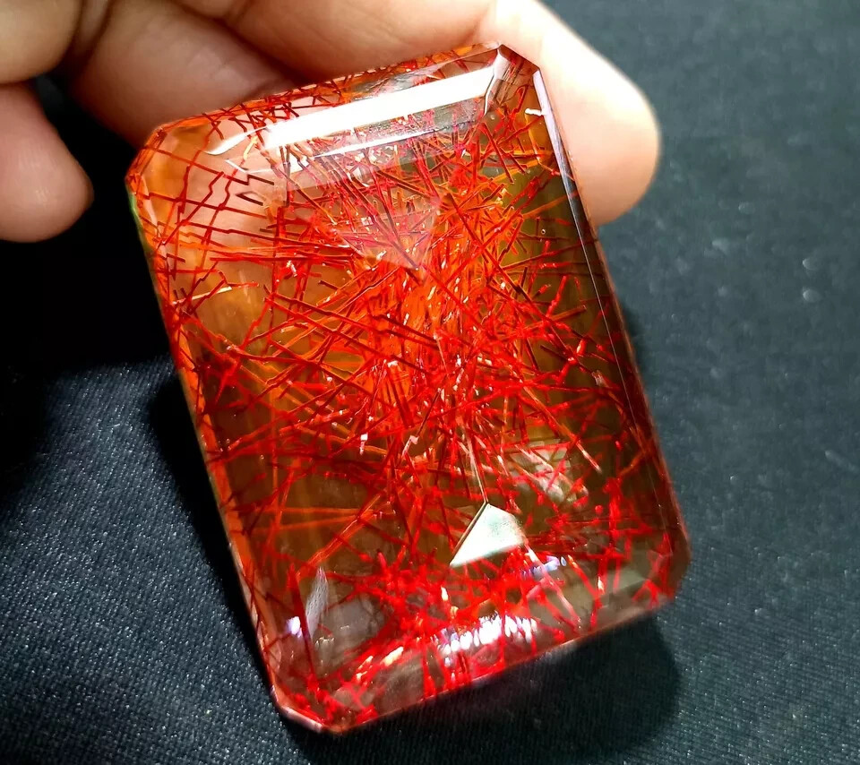 Natural Red Rutilated Quartz 218.20 Ct EMERALD Cut EGL Certified Loose Gemstone