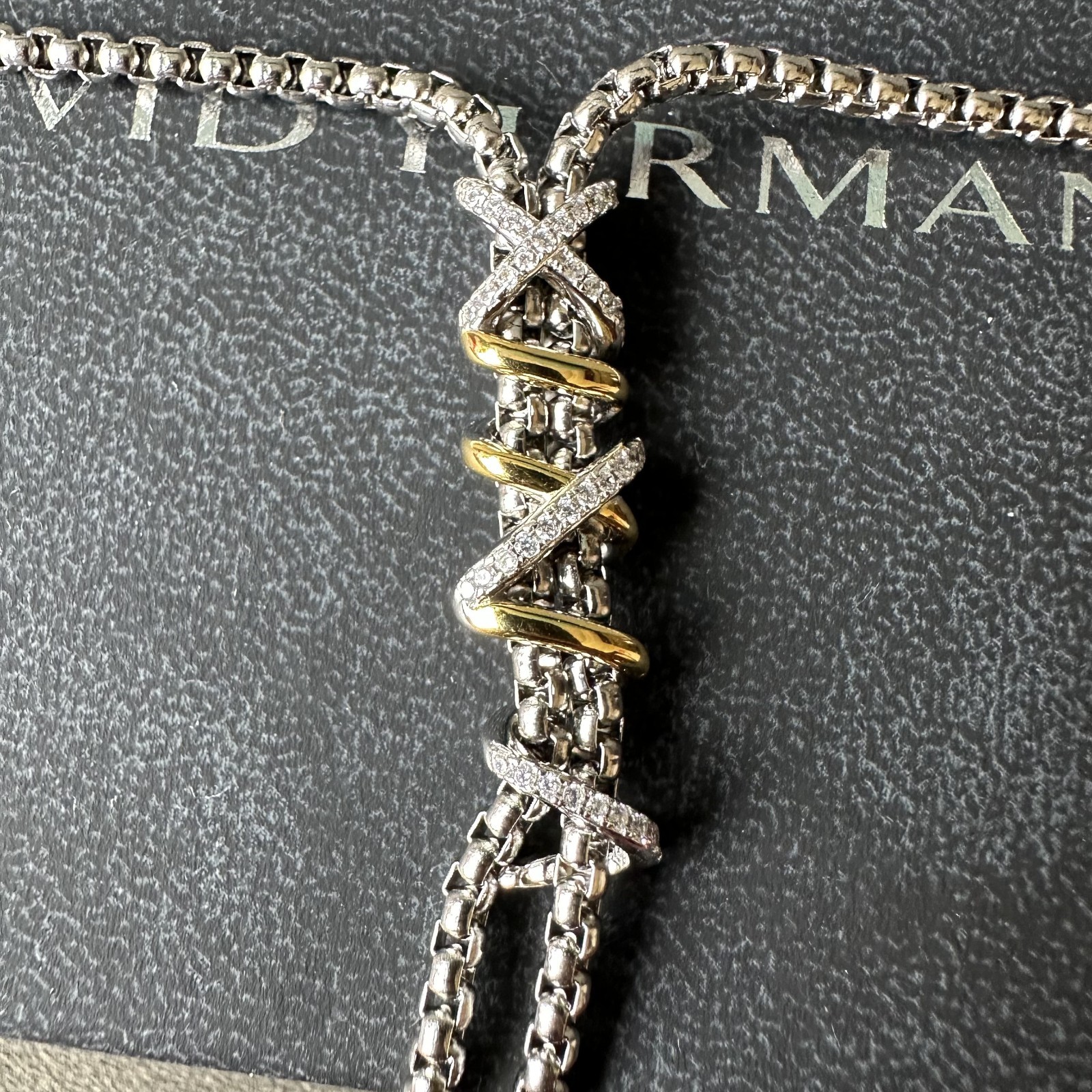 David Yurman Crossover Diamond Necklace 925 Silver 18K Gold Two Tone 19.6IN