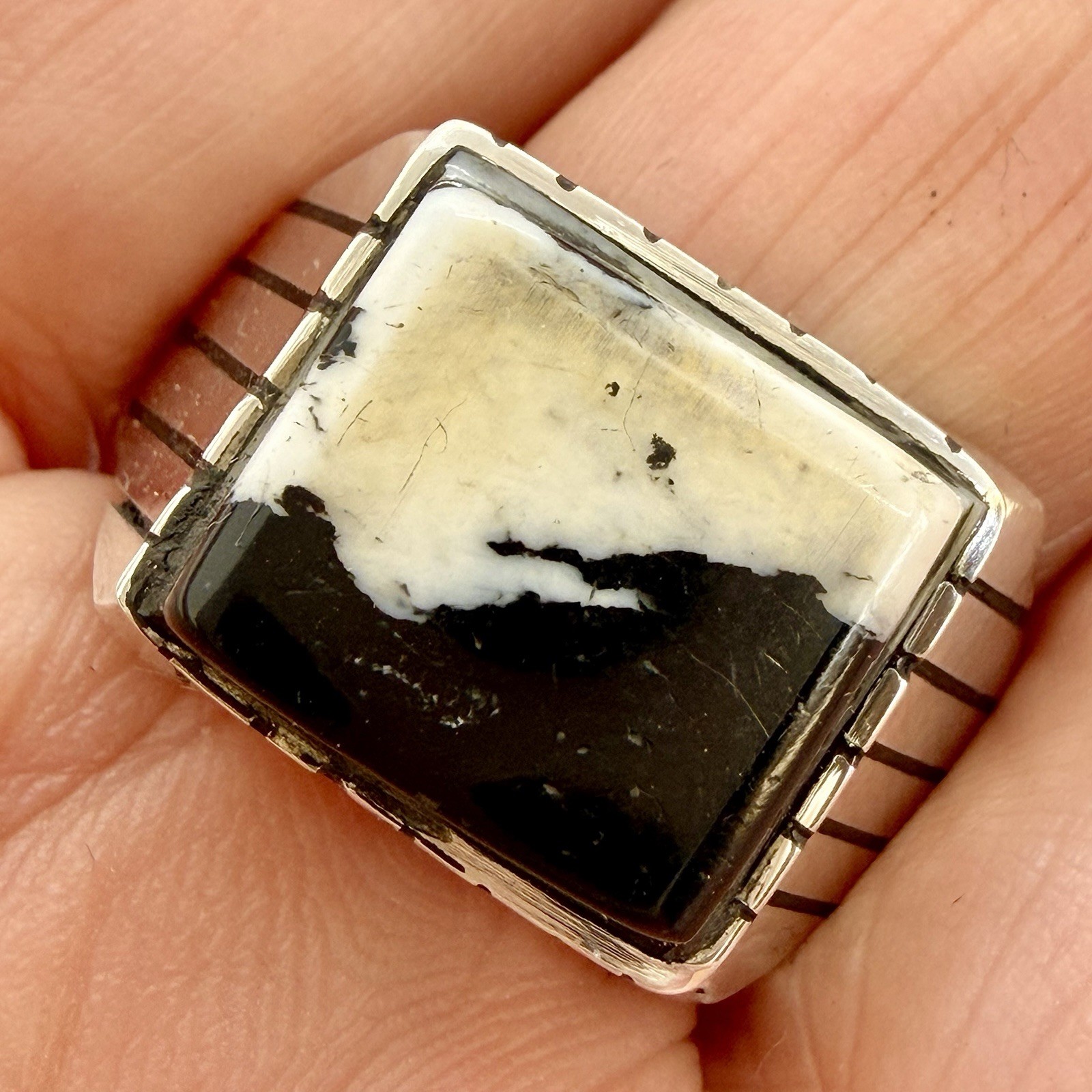 Navajo White Buffalo Turquoise Men’ Ring Sz 12.5 Sterling by Trevor Jack 10.2g
