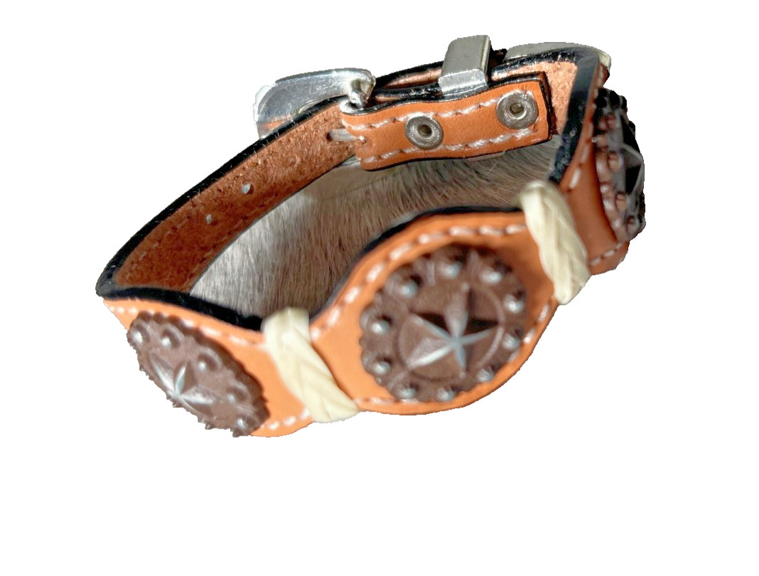 Western Mens Bracelet 10 x 1 in Star Leather Rawhide Concho Belt Cowboy Natural