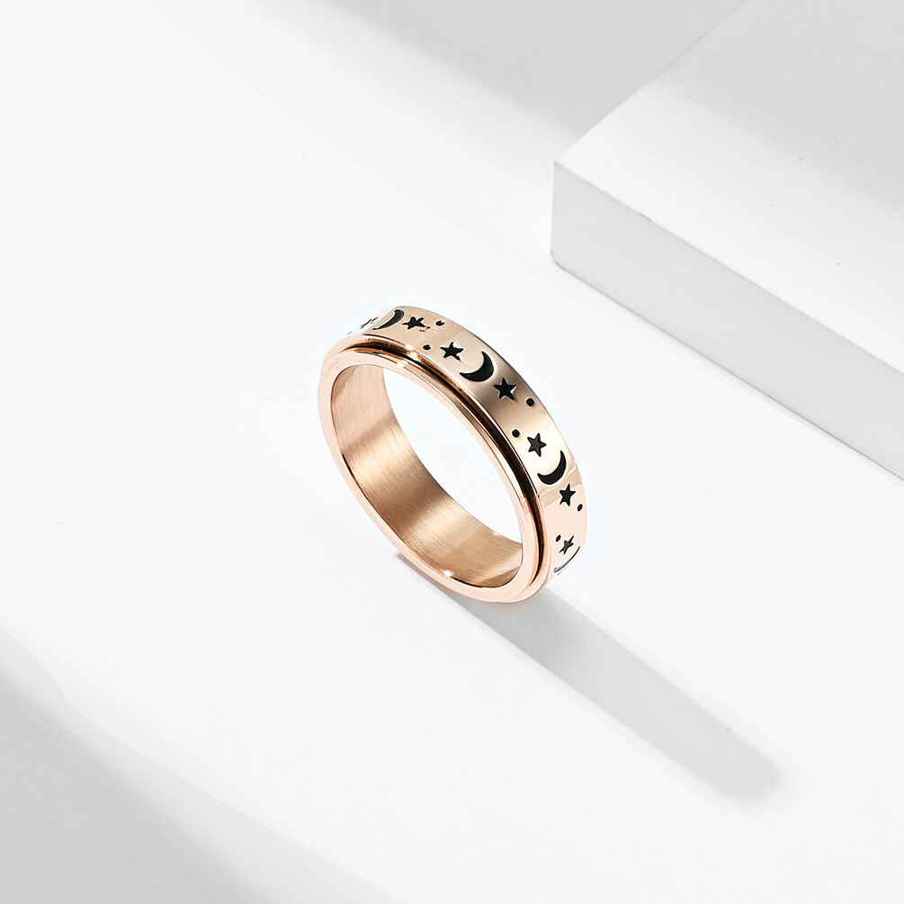 Spinner Ring for Women Men Boy Stainless Steel Decompression Anxiety Moon Star