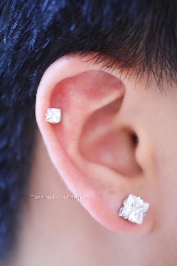 1 PAIR CZ CLEAR SQUARE/ROUND MAGNETIC Clip-On EARRINGS STUDS Men Women