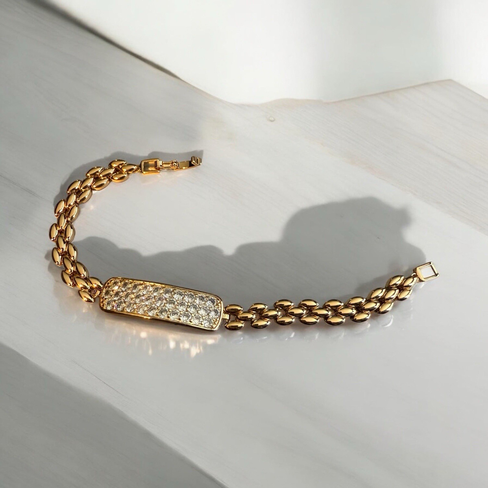 ID Style Cz Paved Stones 18k Gold Electroplated Bracelet