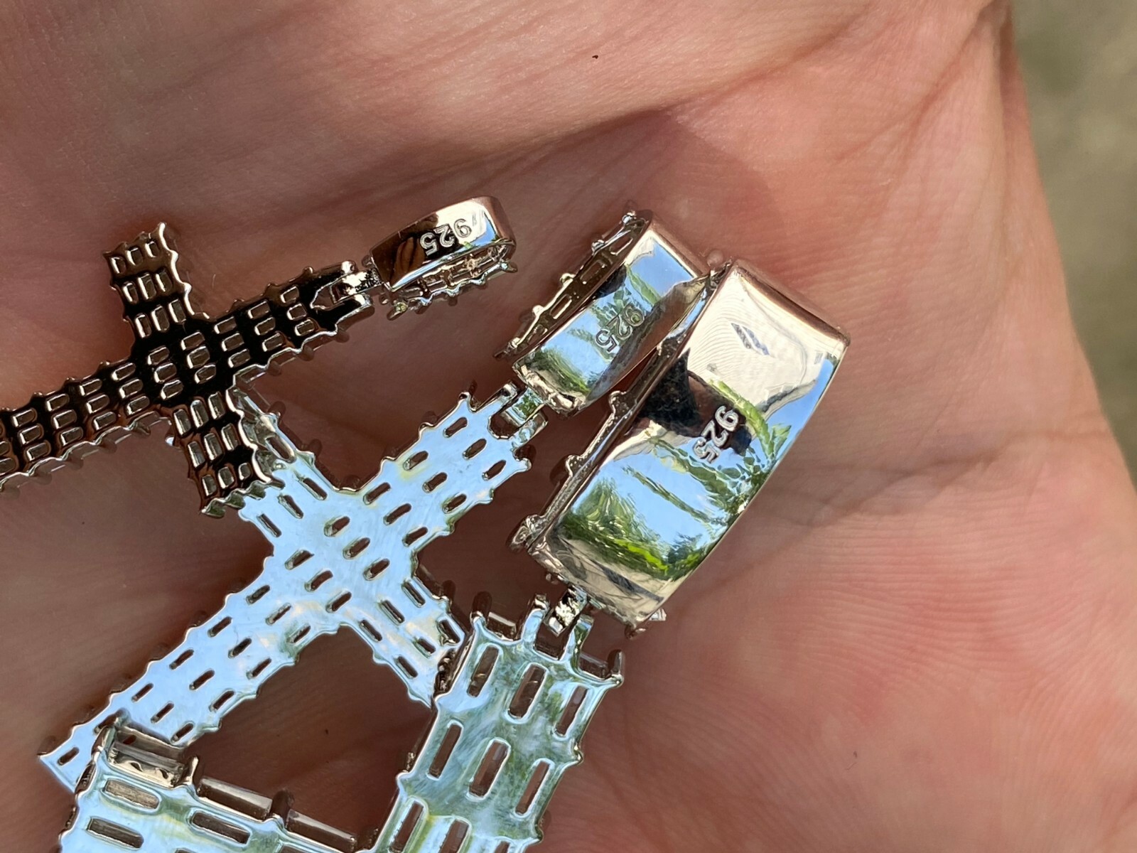 Solid 925 Sterling Silver Cross Pendant Baguette Iced CZ Necklace Hip-Hop