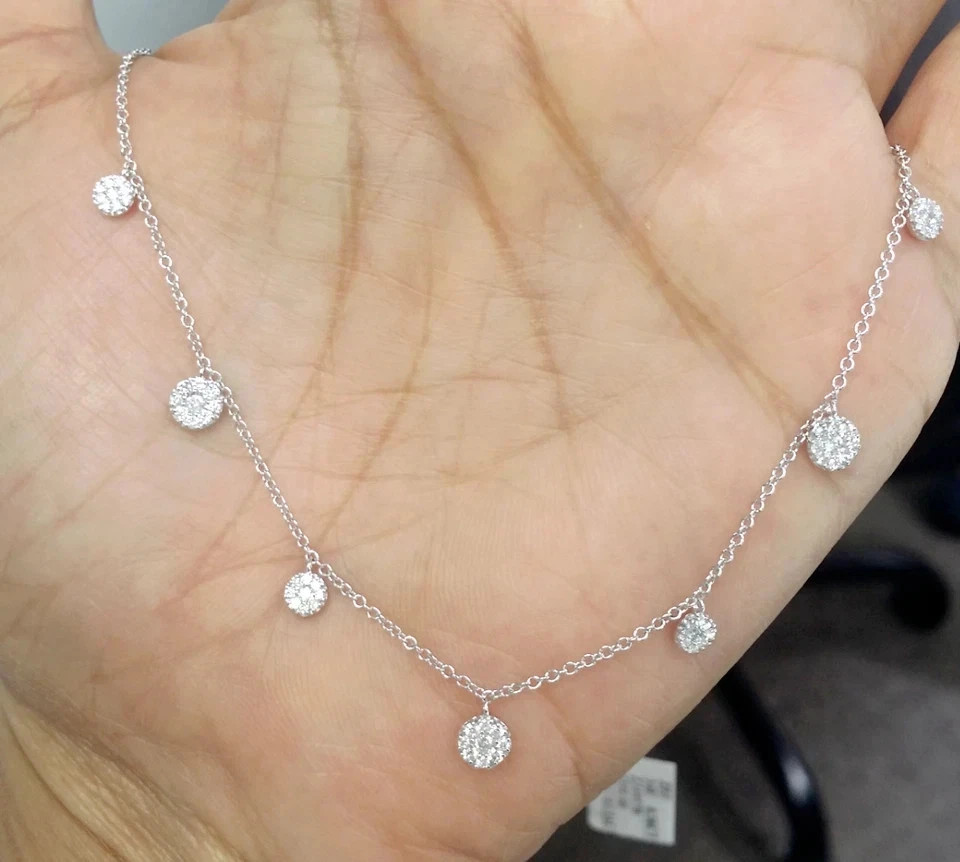 4Ct Round Lab Created Cluster Chain Necklace 18″ 14K White Gold Plated Silver