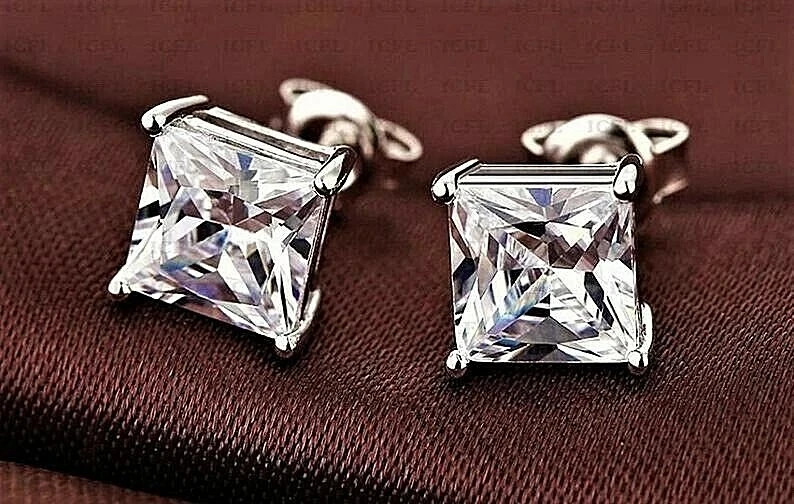 Princess-Cut Crystal Stud Earrings in Sterling Silver in PushBack Setting