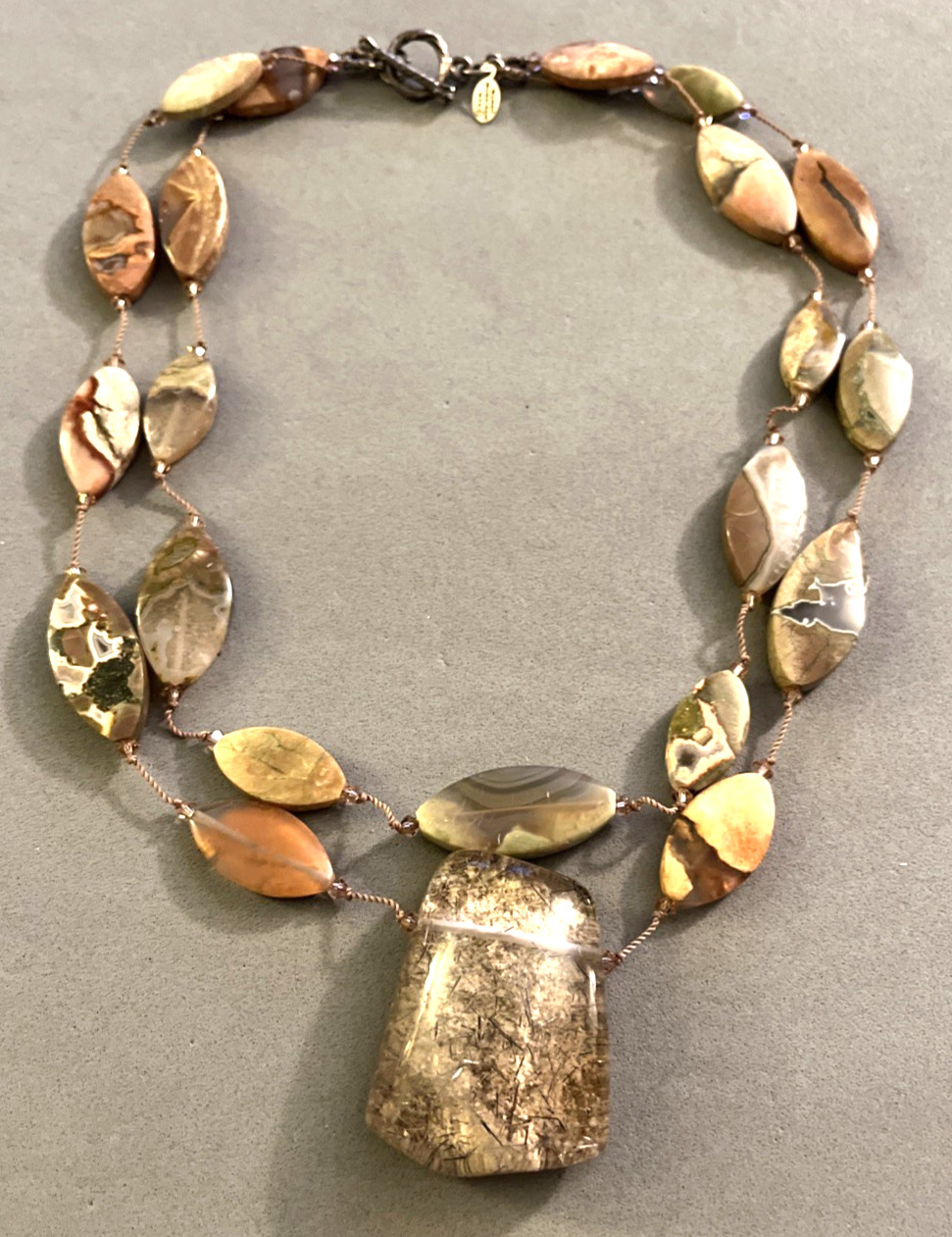 MARGO MORRISON NYC Jasper Rutilated Quartz Chunk Crystal Bead 2-Strand Necklace