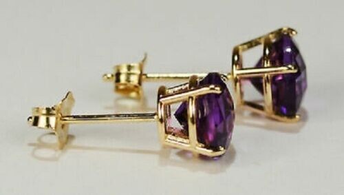 2Ct Round Cut Amethyst Solitaire Push Back Stud Earrings 14K Yellow Gold Finish