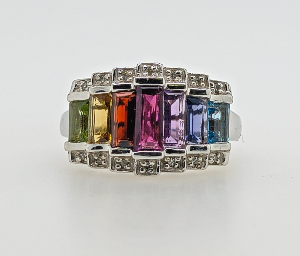 Sterling Silver Multi-Gemstone Ring for Women Size 9