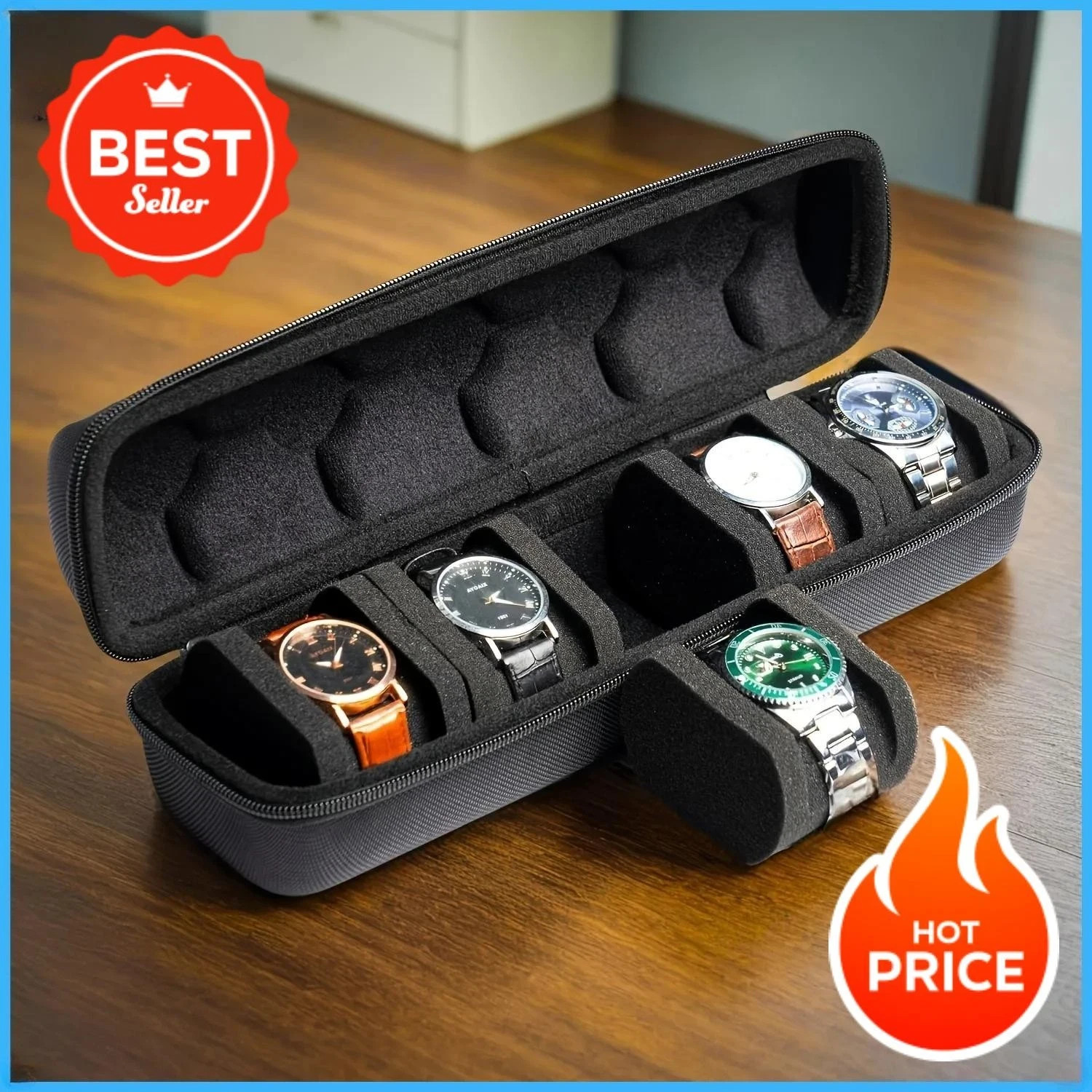 5 Slot Watch Travel Case Hard Shell Organizer Box for Smart Watches Black Gift