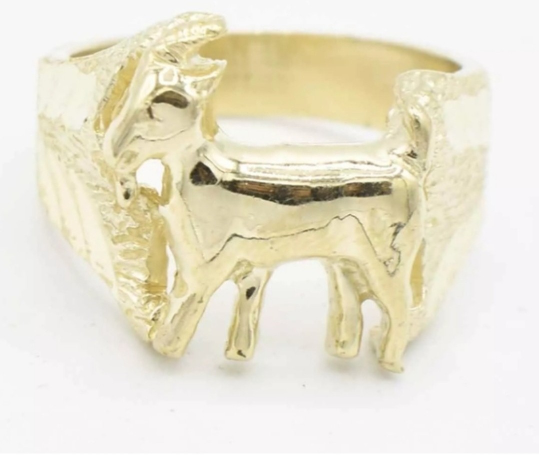 10K GOAT Solid Yellow Diamond Cut Hip Hop Mens Ring