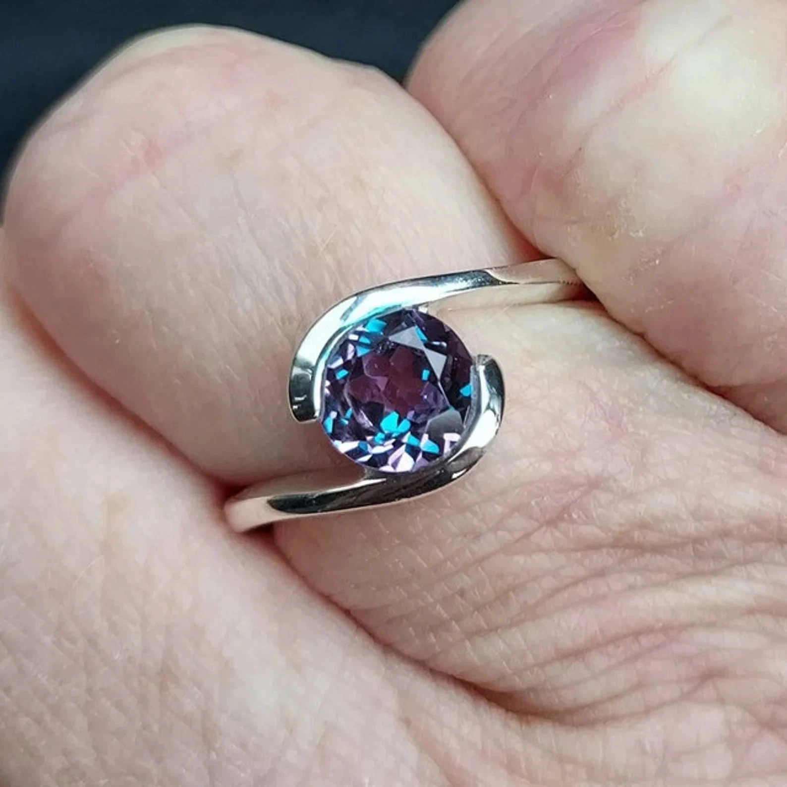 GIE Certified 6 Ct Natural Alexandrite Round Gemstone Ring – Crafted 925 Silver