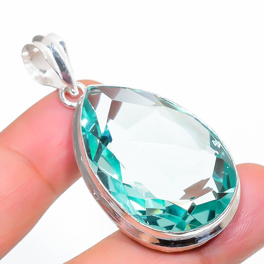 Swiss Blue Topaz Pear Shape Gemstone Pendant Handmade Statement Jewelry 1.9″