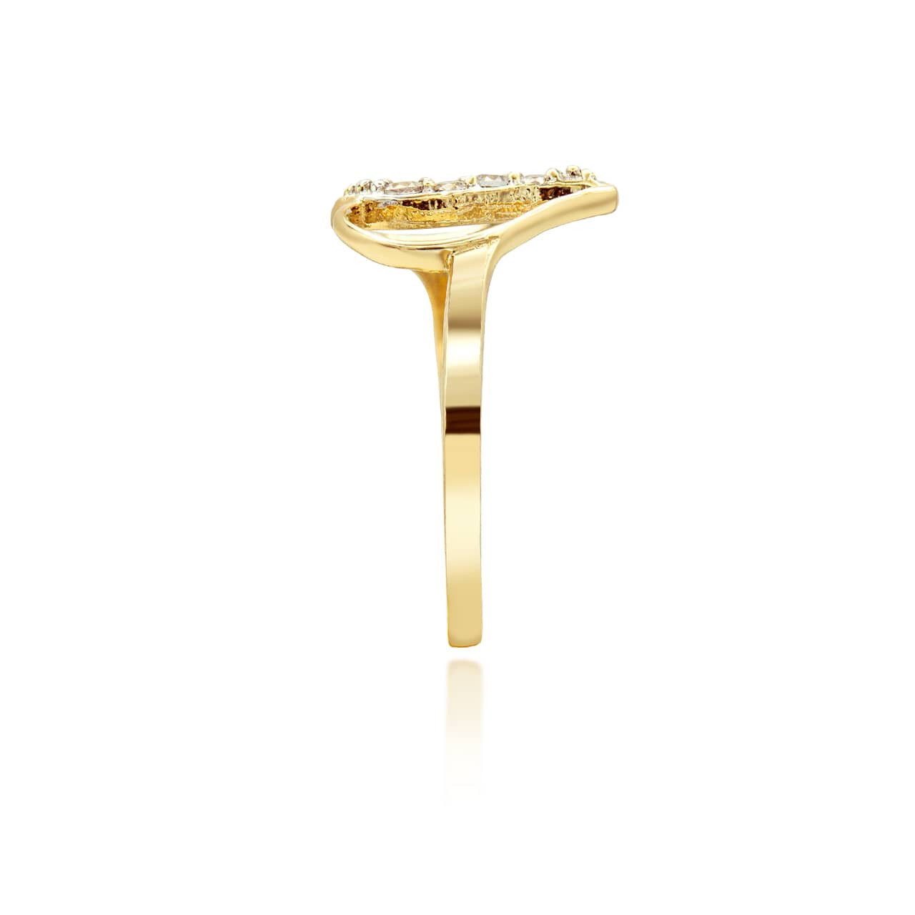 Gold Split Heart CZ Wave Love Ring (Available in Yellow/Rose/White Gold)