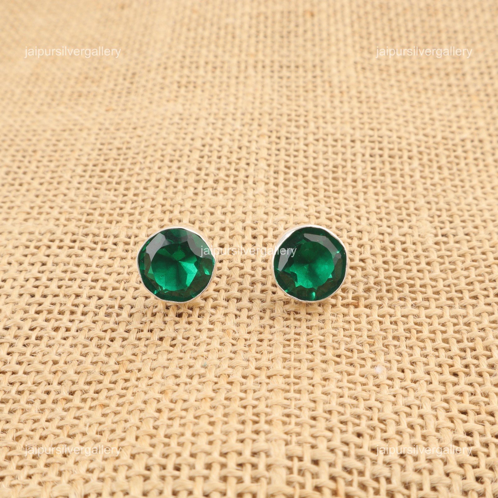 Emerald Gemstone Earrings 925 Sterling Silver Handmade Boho Jewelry 0.42″ Gifts
