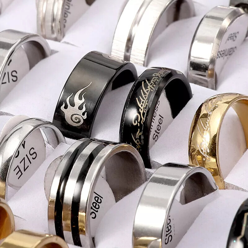 100PCS Wholesale Mixed Stainless Steel Rings Bulk Lot Men’s Fashion Jewelry Ring