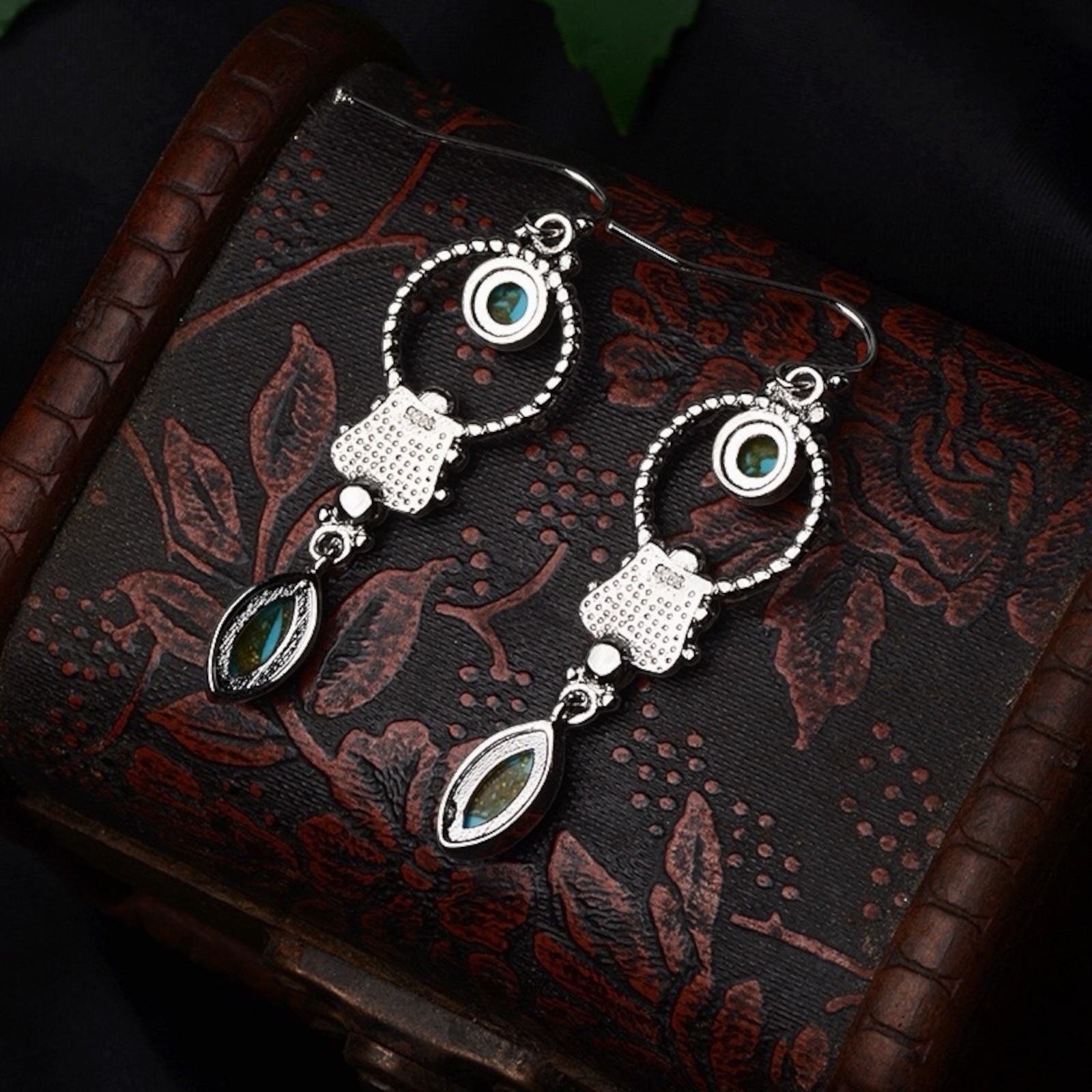 Elegant Boho Drop Earrings vintage 925 Silver Plated Blue Jewelry A38