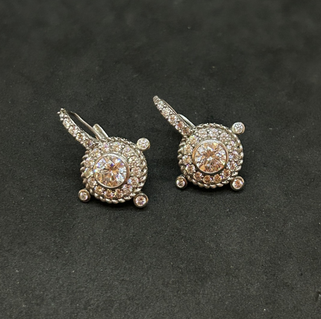 925 Sterling Judith Ripka CZ Cluster Lever Back Earings 1in – 12.0g