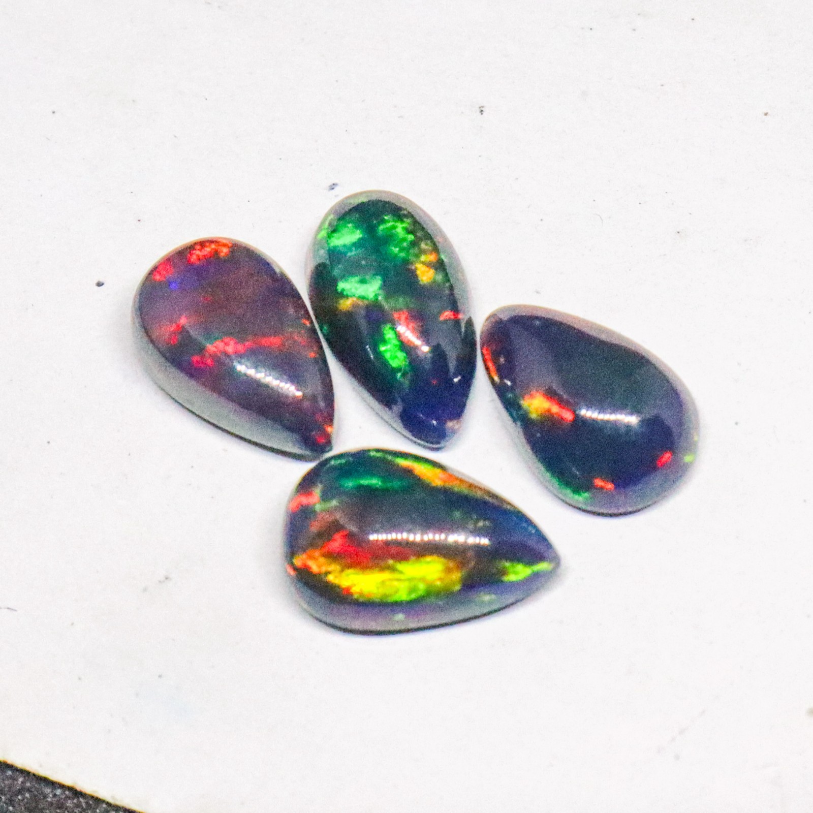 100Pcs AAA Natural Black Opal Pear Cabochon Multi Fire 12x8mm Wholesale Lot