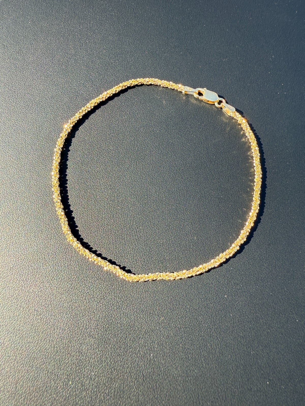 Real Solid 14k Gold Vermeil 925 Silver 3mm Sparkle Rope Bracelet 6-8.5″ Long