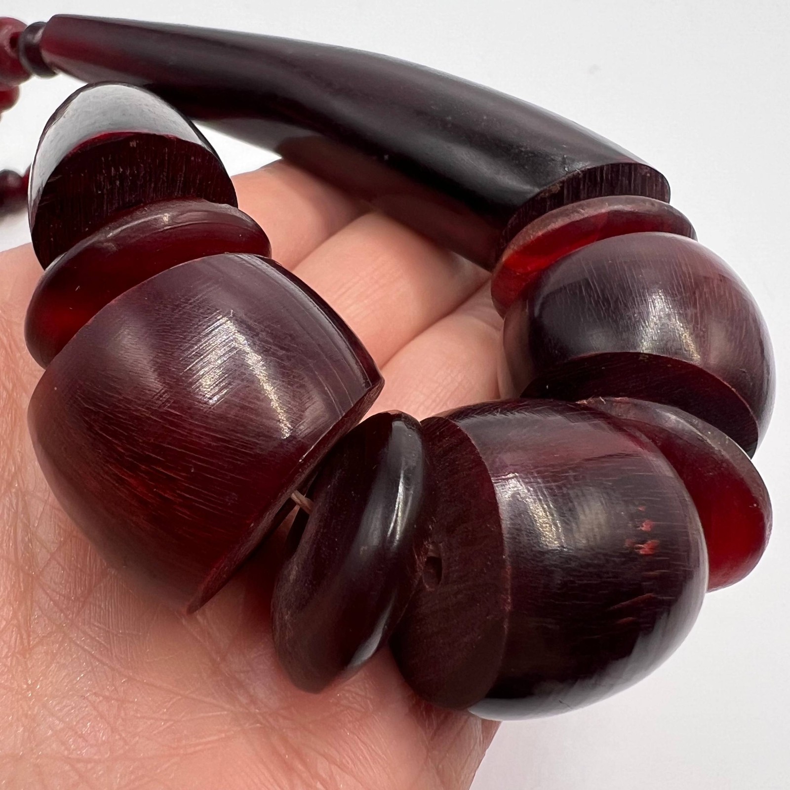Vintage Natural Horn Statement Necklace Soviet Handmade Boho Jewelry Beads