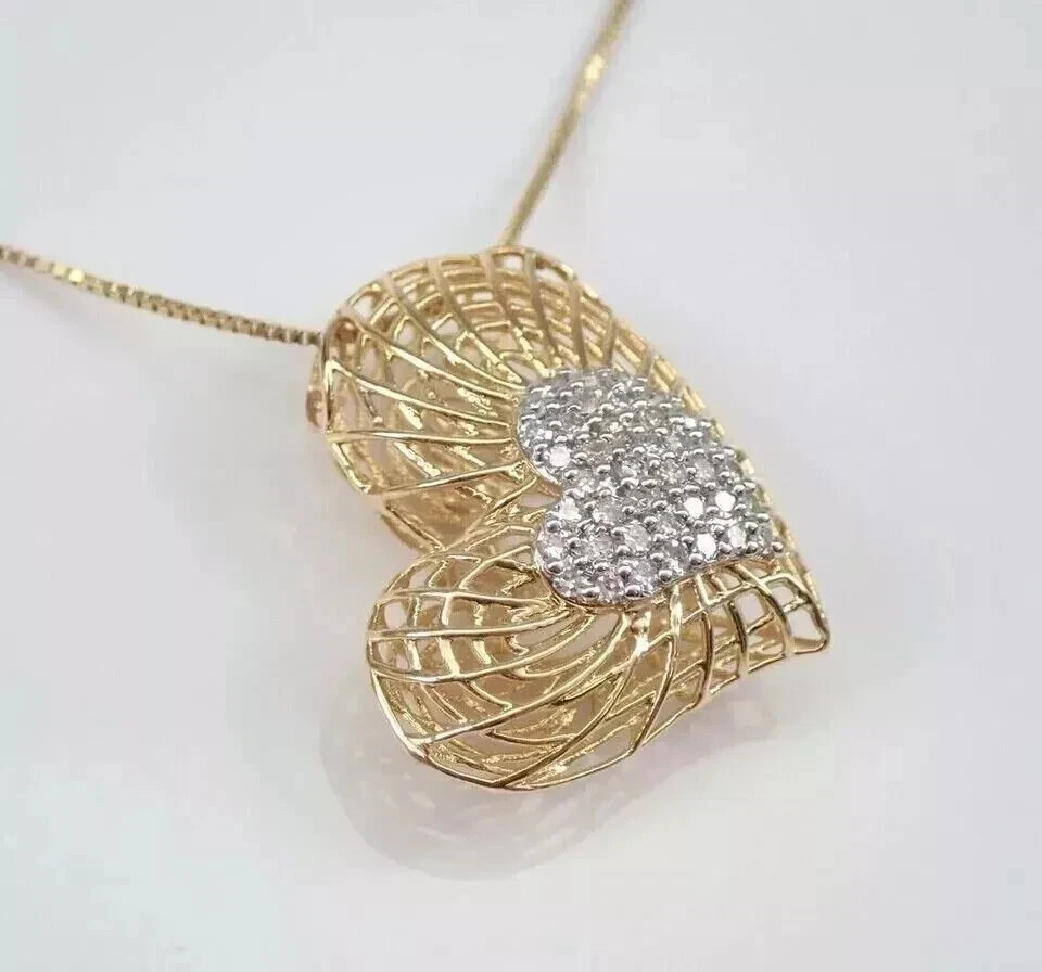 0.50Ct Round Cut Lab Created Diamond Heart Pendant 14K Yellow Gold Plated Silver