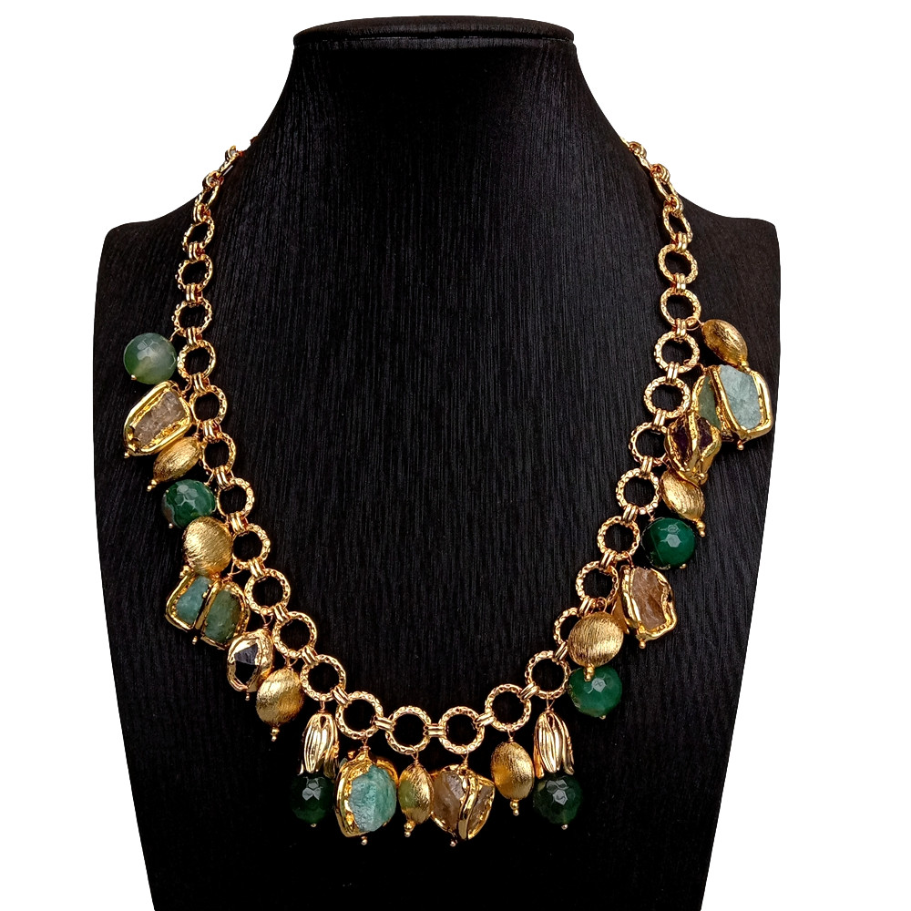 Natural Multi Gemstone Necklace Citrine Amethyst Amazonite Rough Raw Charm
