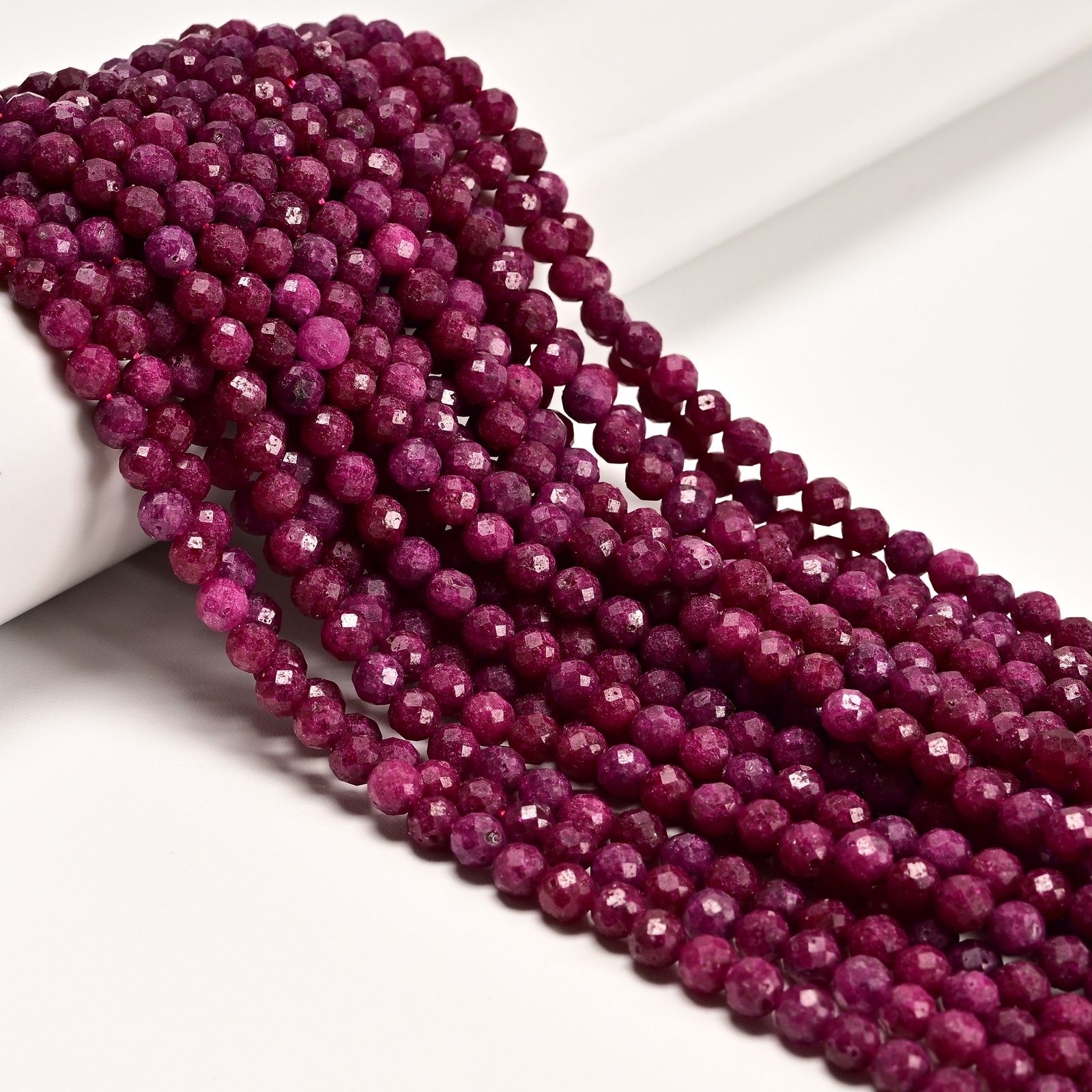 Natural Ruby Faceted Round Beads Size 5mm 6mm 15.5″ Strand
