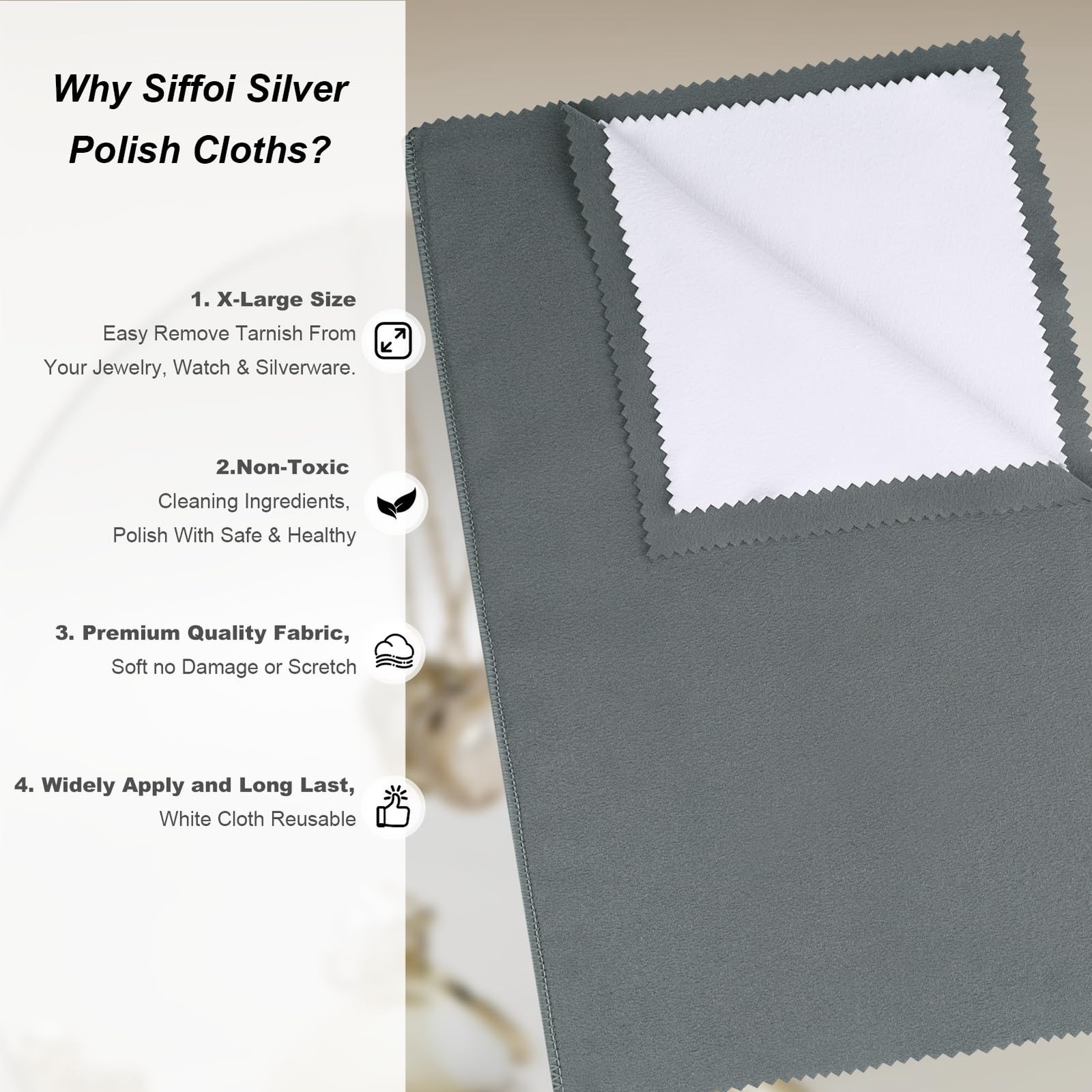 2PC XLarge 12×10” Double Layer Jewelry Polishing & Buff Cloths Grey