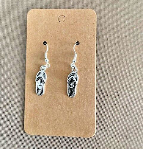 Flip Flop Beach Coastal Earrings 925 Hooks Silver Plated Sandal Drop Dangle