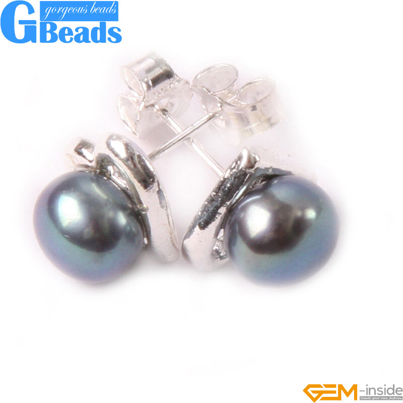Freshwater Pearl White Gold Plate Heart Frame Stud Earrings Free Shipping 6-7mm