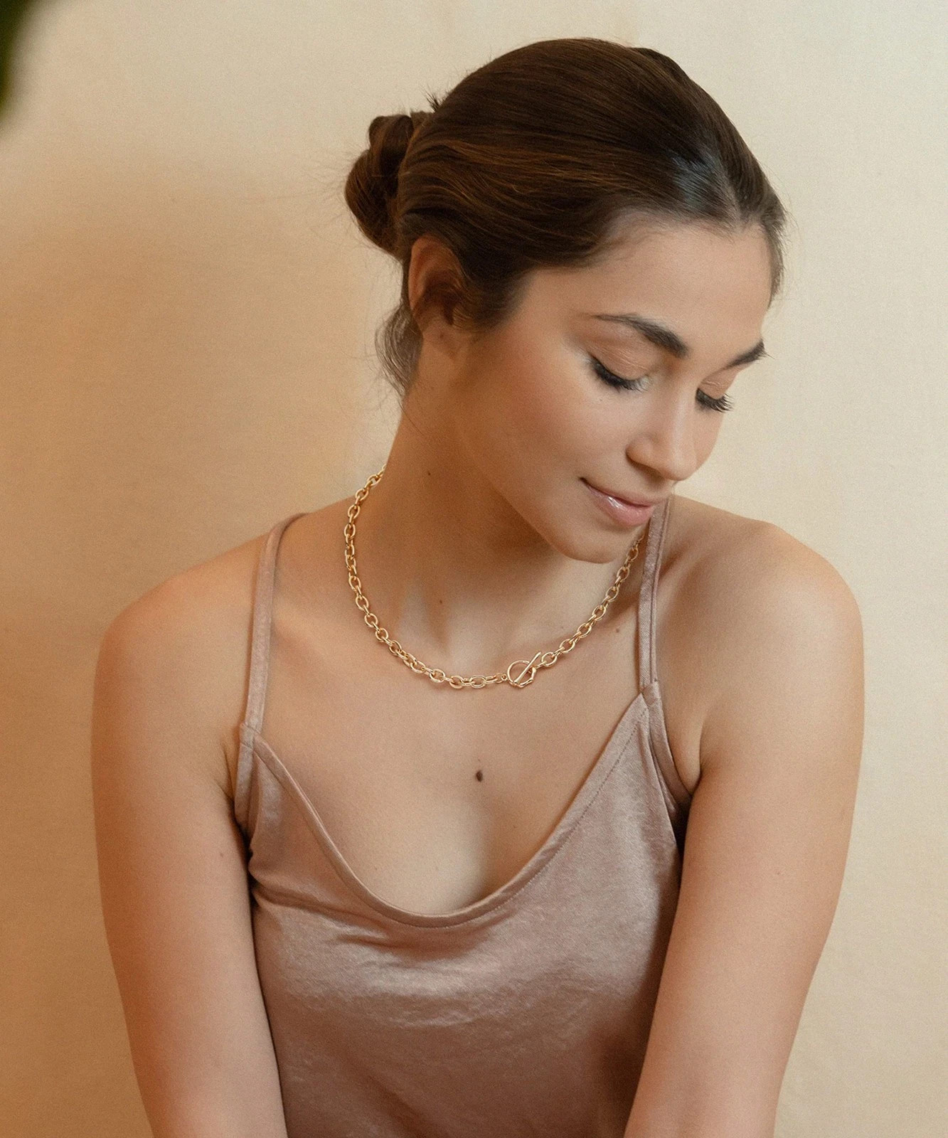 18K Gold Chunky Cable Chain Choker Necklace Open Oval Link Chian Toggle Necklace